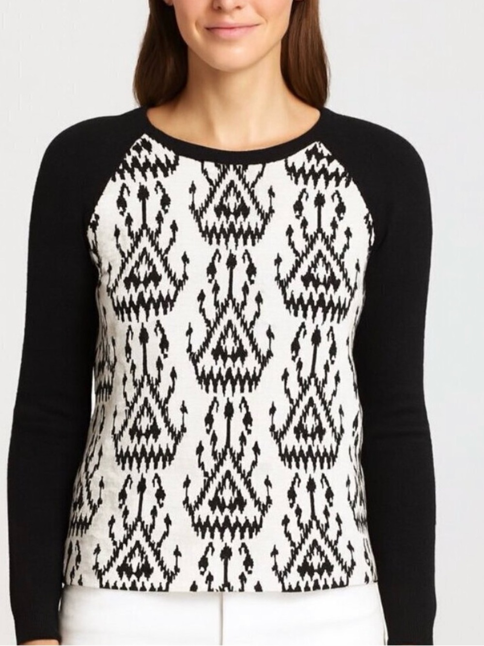 J. McLaughlin Black White Patterned Knit Sweater Size S